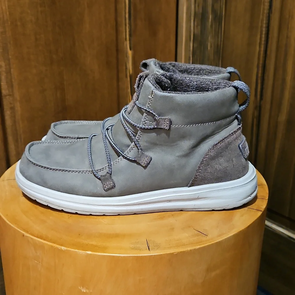 Hey Dude Eloise High Top Shoes Slip On Sneakers Grey Brown Taupe Size 7 Size 38 - Picture 4 of 16